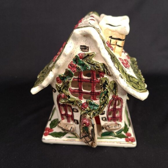 Blue Sky Clayworks Goldminc Holly Berry Cottage Tealight House and Plate CL20006 - Picture 1 of 9